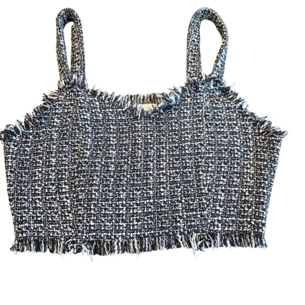 Mare Mare x Anthropologie Tweed Frayed Crop Top Black White Womens‎ Size M